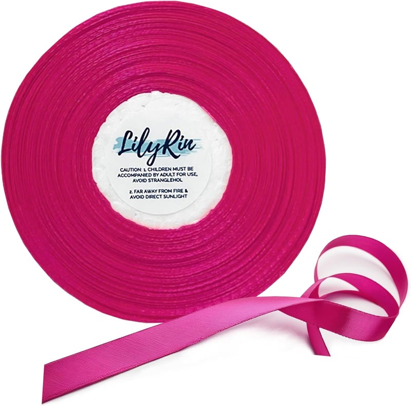 LilyRin Hot Pink Ribbon 3/8 Inch x 36 Yards Neon Perfect for Scrapbooking Art Wedding Wreaths Baby Showers Gift Wrapping Birthday Decorations Christmas Crafts DIY Satin Projects Floral Arrangements - Image 1